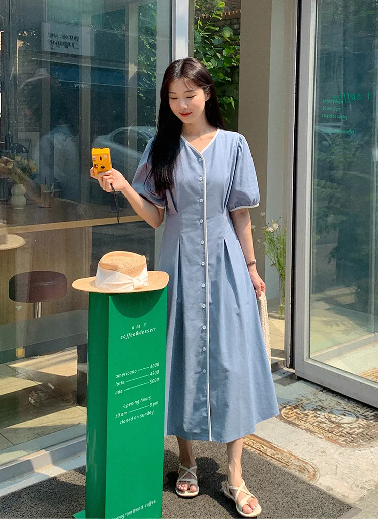 配色フロントボタンワンピース | レディースファッション通販 - DHOLIC 