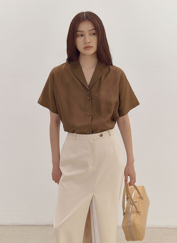 deres half sleeve blouseハーフスリーブブラウス ブラウン