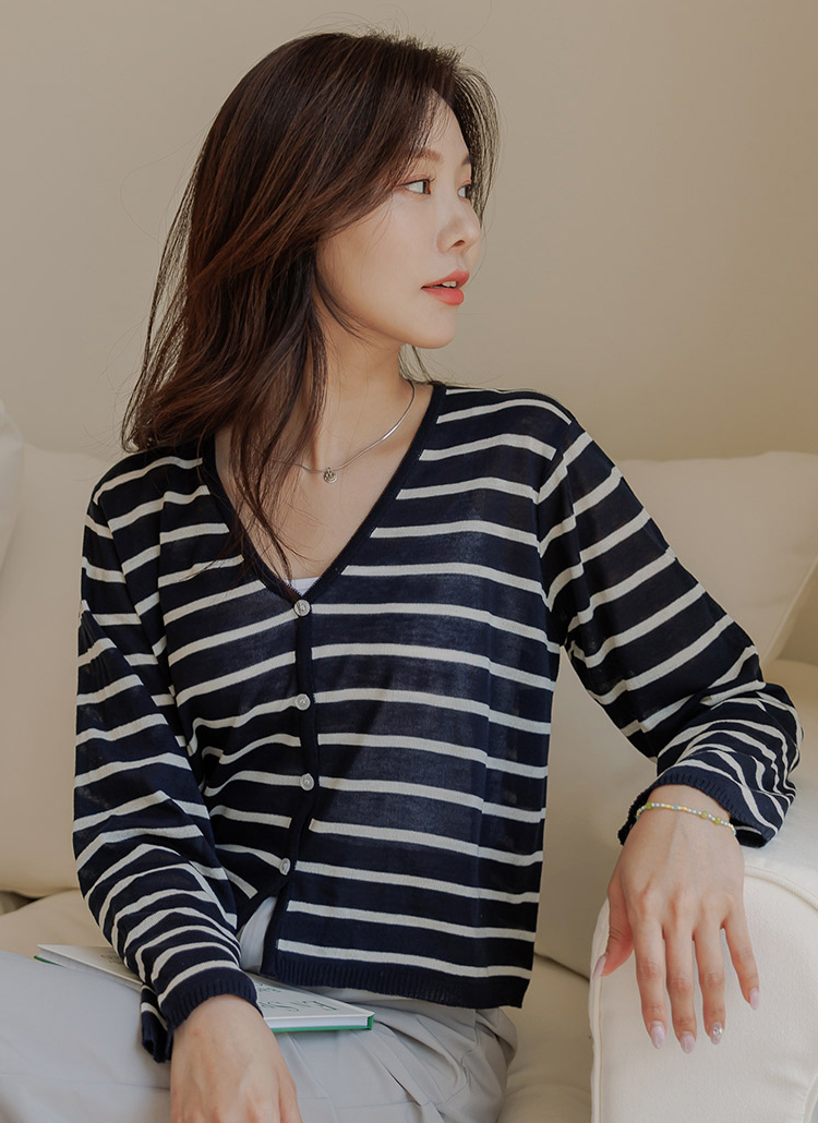 Vネックボーダーカーディガン レディースファッション通販 Dholic