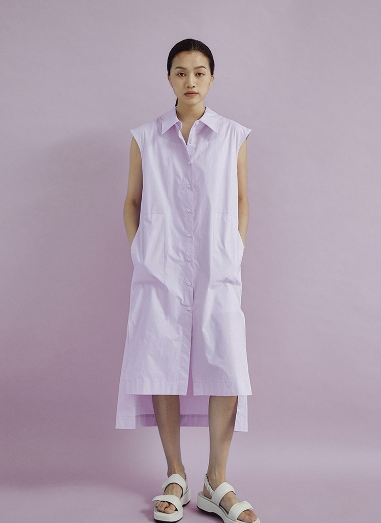 フレンチスリーブロングシャツワンピース パープル 春夏シースルーシアー透かしポケットカラーネック襟スリーブレスノースリーブ ワンピース ロング Magjay マグジェイ ファッション総合通販 Dholic