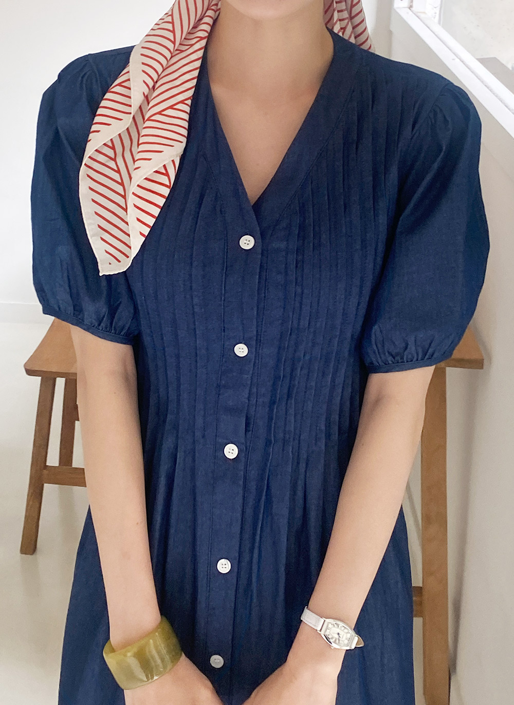 45rpm デニムブルー Vネックワンピース SLY | V NECK DENIM ショートワンピース (ワンピース(ミニ