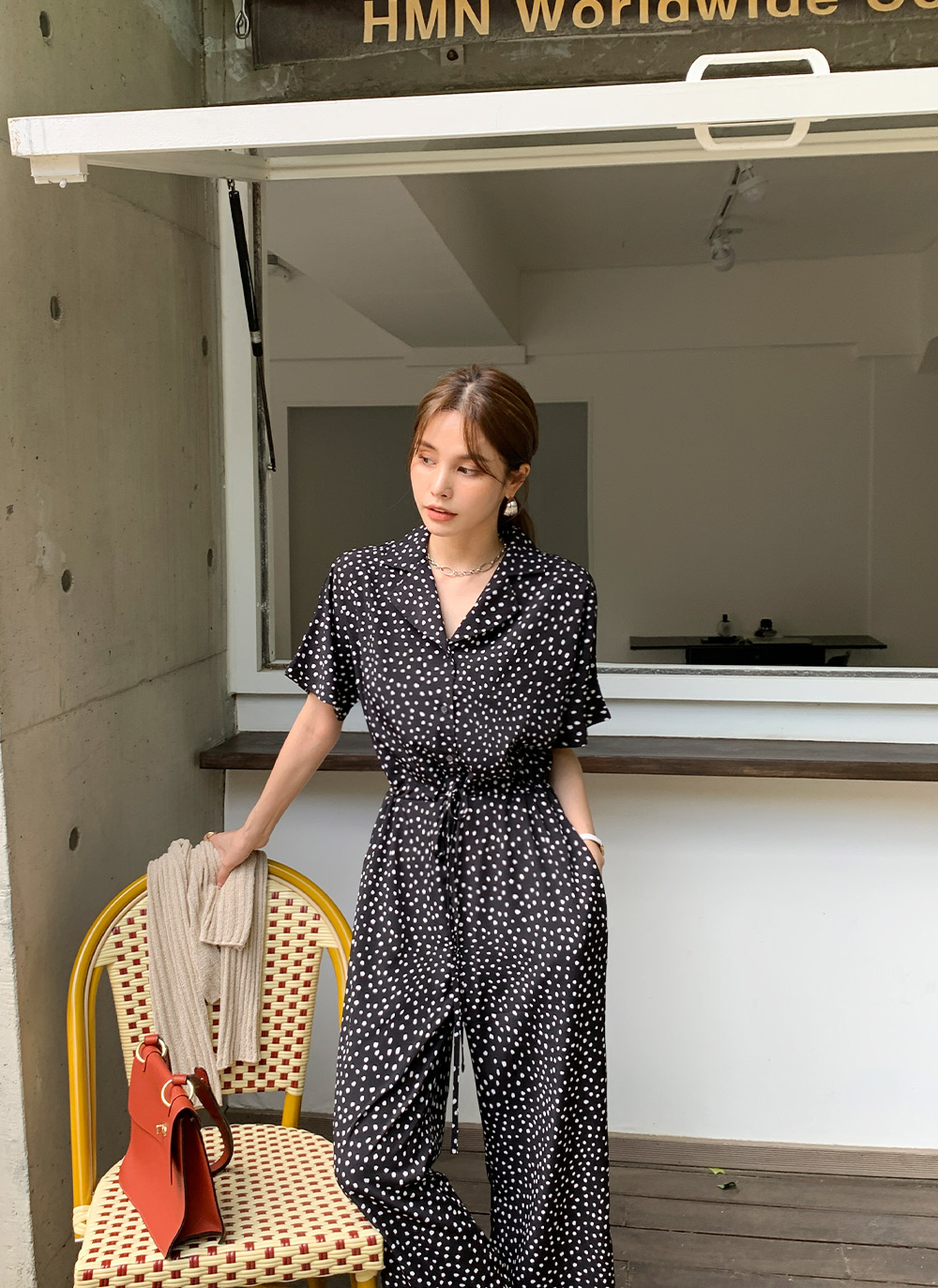 BEAUTY&YOUTH ドット オープンカラー オールインワン　ネイビー　S BEAUTY&YOUTH UNITED ARROWS（ビューティーアンドユース