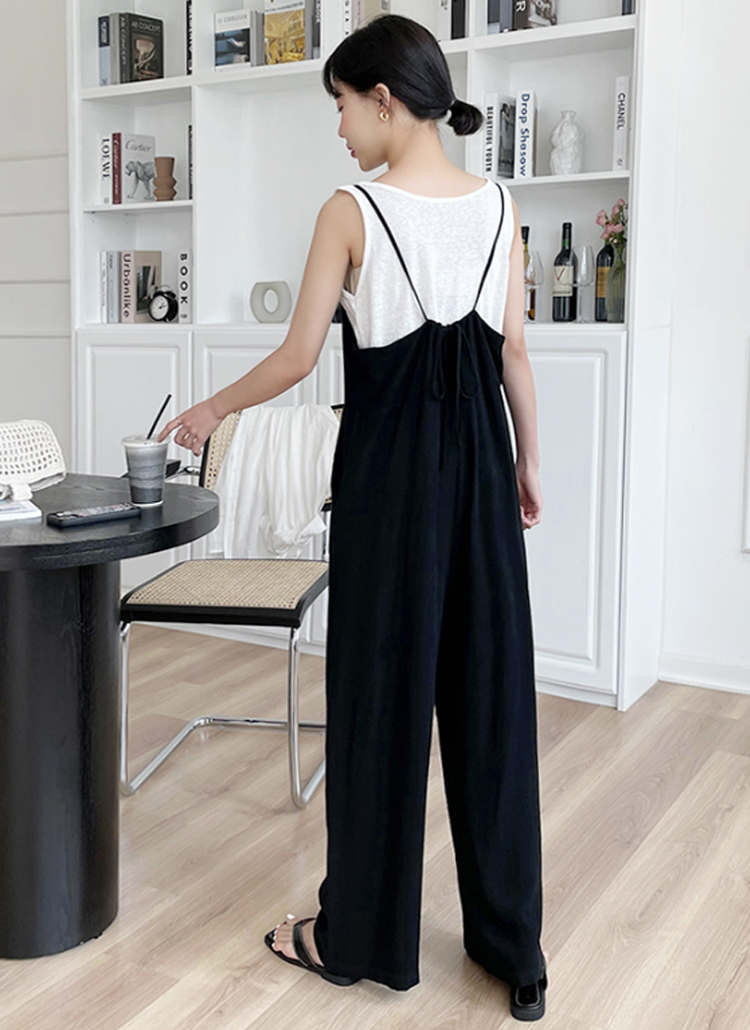 リネン混バックストラップオールインワン | レディースファッション