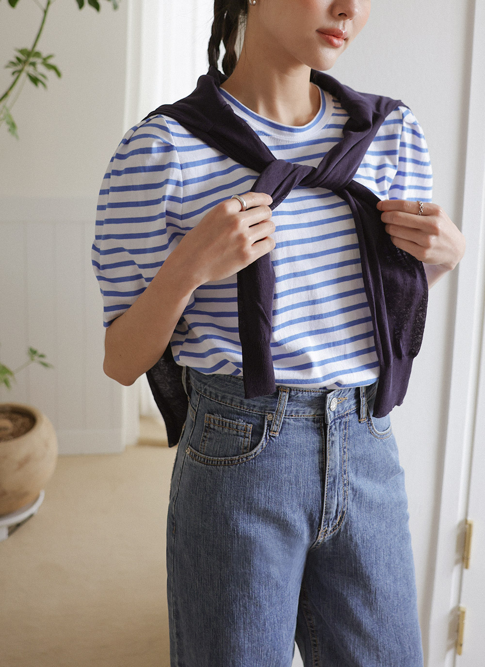 ロングストレートブルーデニムパンツ・全1色 | レディース