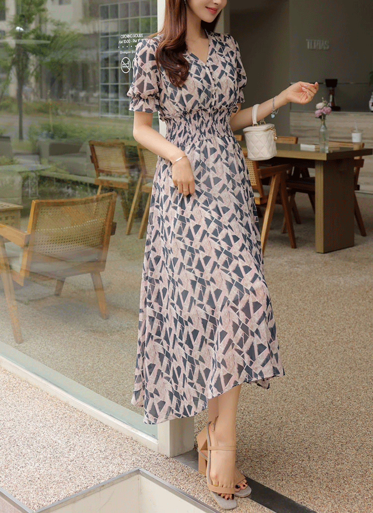 ウエストゴムパターンワンピース レディースファッション通販 Dholic