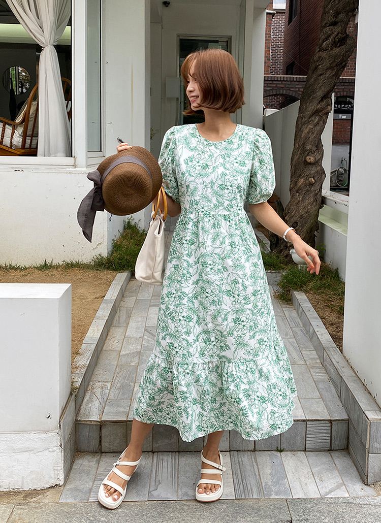 DABUWAWA キュート 花柄 リボン パフスリーブ ワンピース 1399752_20918654_k3.jpg