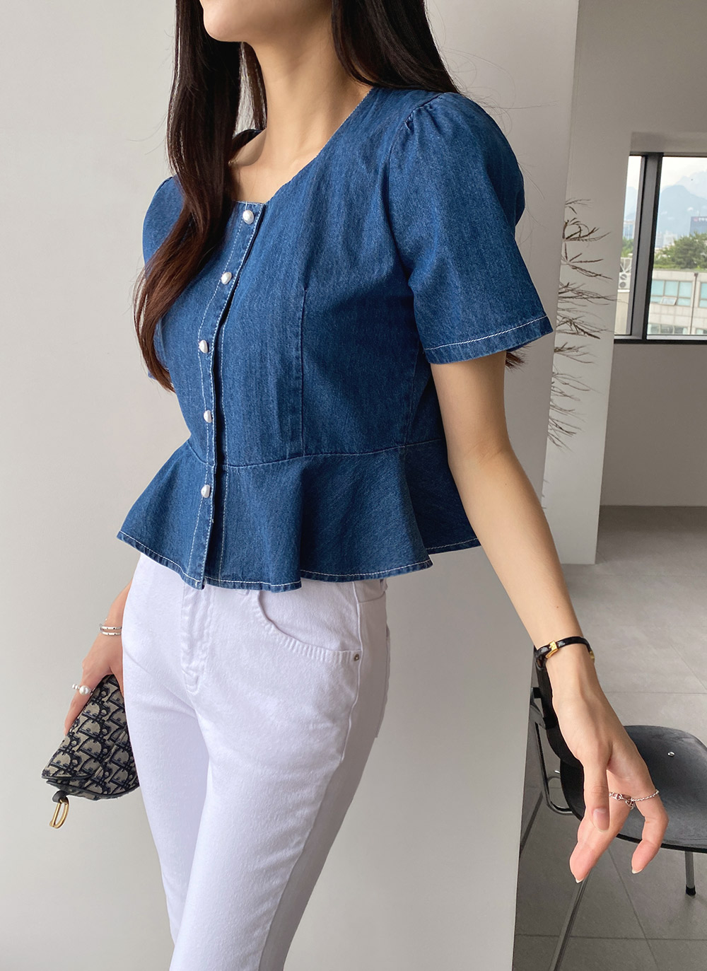 セール 40%OFF】【RM denim】ペプラムジレデニムブラウス
