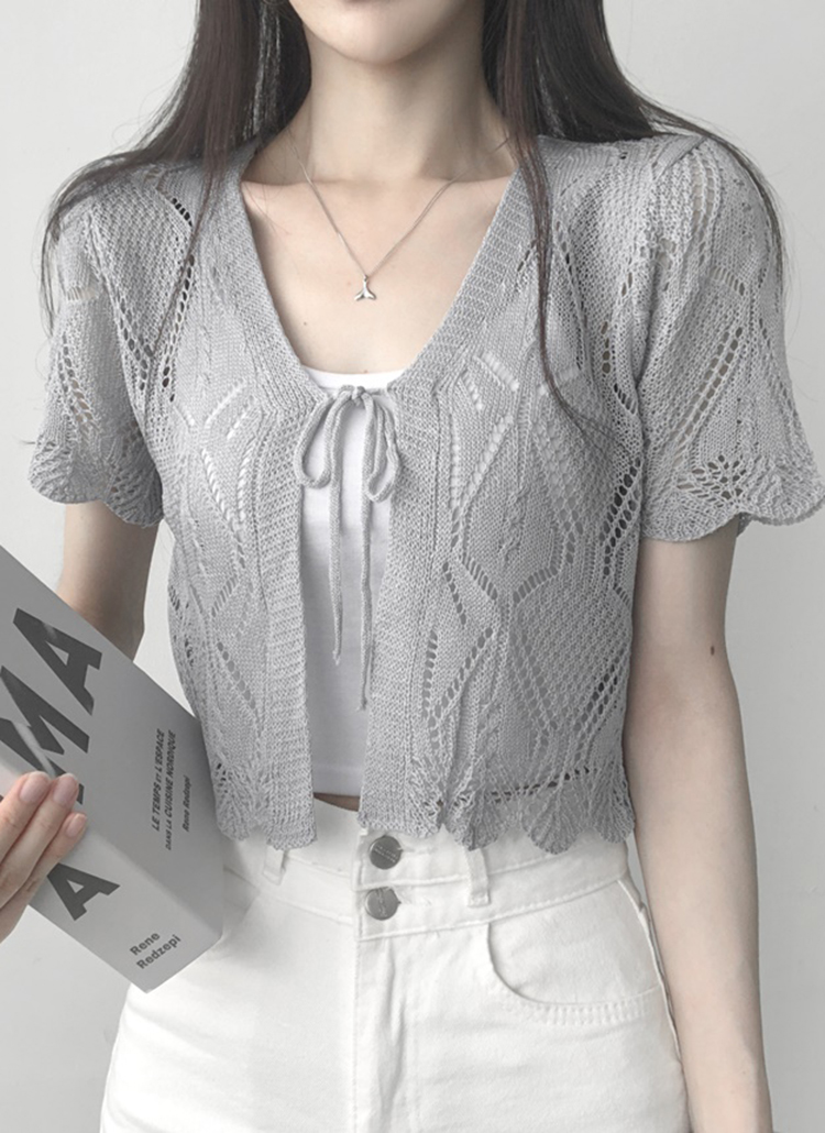 パンチングストラップ半袖カーディガン | レディースファッション通販 - DHOLIC