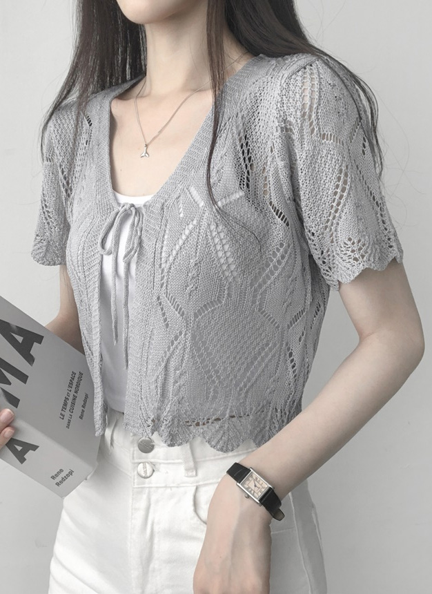 パンチングストラップ半袖カーディガン | レディースファッション通販