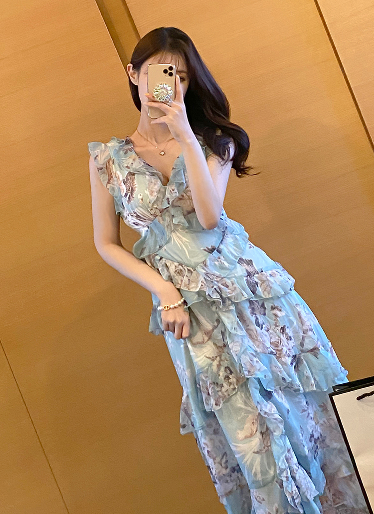 フローラルフリルノースリーブワンピース | レディースファッション