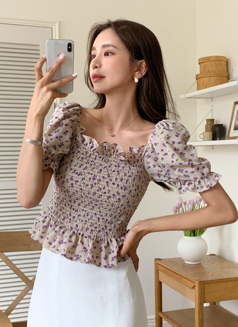 2WAY花柄シャーリングパフブラウス・全3色 | レディース