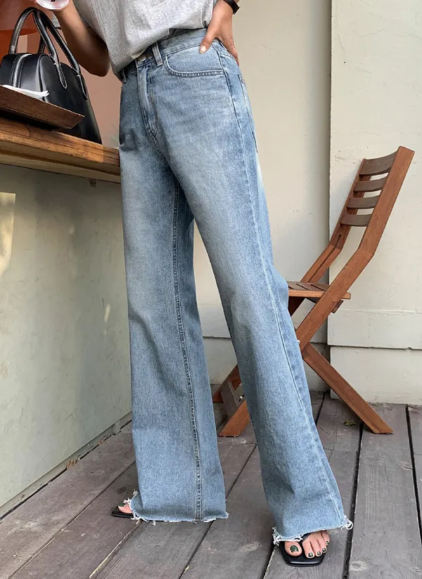 切りっぱなしウォッシュフレアデニムパンツ | レディースファッション 