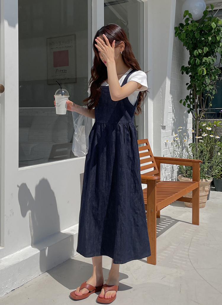 バックシャーリングデニムワンピースノースリーブフレア春夏秋 ワンピース ロング Dustypink ダスティピンク ファッション総合通販 Dholic