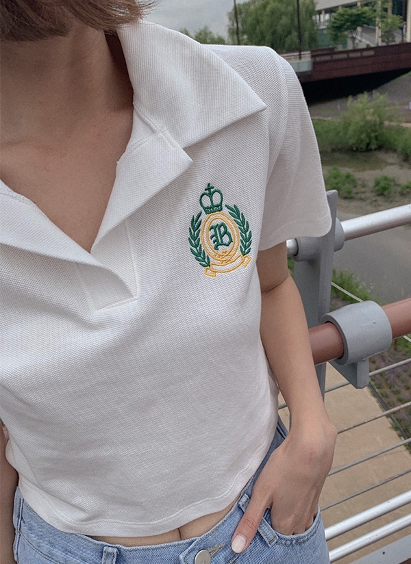 ロゴポイント開襟クロップド半袖Tシャツ | qnigirls | 詳細画像1