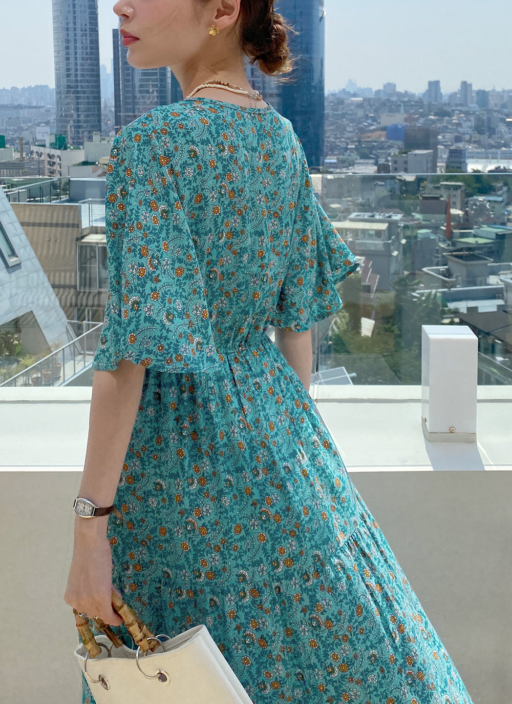 Vネックエスニック花柄ワンピース・全3色 | レディース