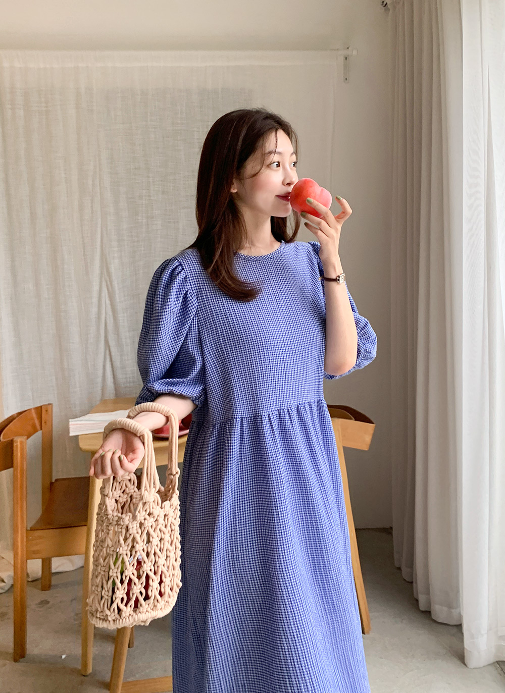 パフギンガムワンピース puffギンガム Puffギンガムワンピース