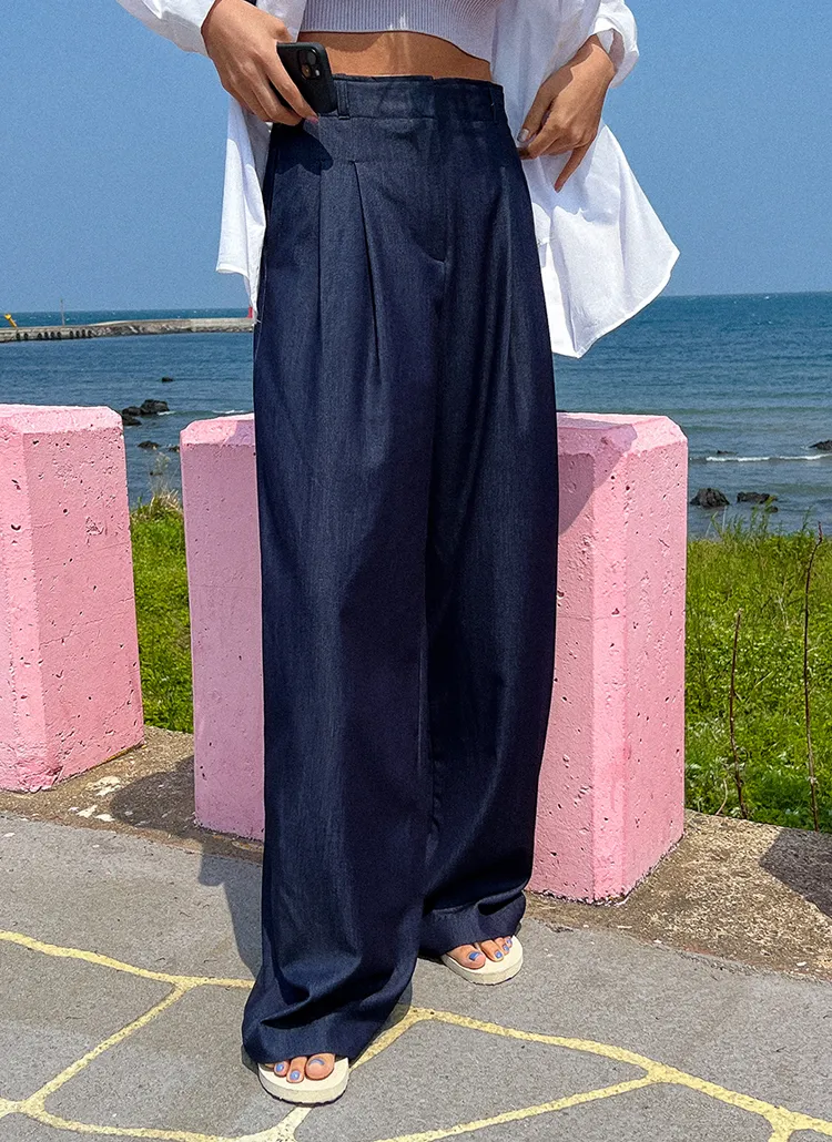 ハイウエストタックワイドデニムパンツ | レディースファッション通販  