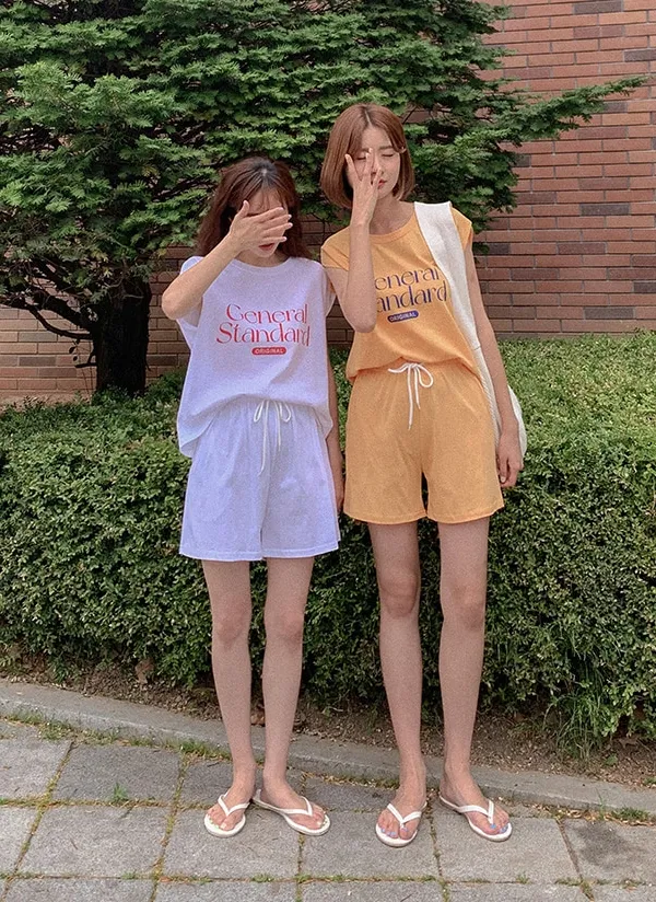 英字キャップスリーブTシャツ&パンツSET | qnigirls | 詳細画像1