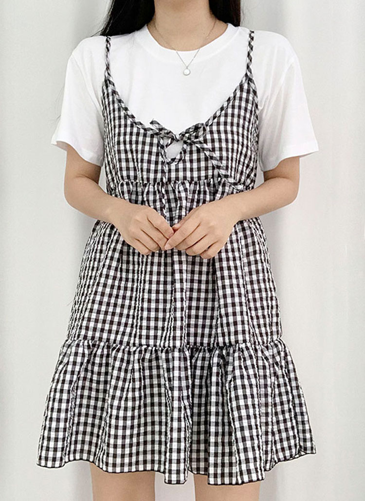 新品ギンガムチェックティアードキャミワンピース　web完売品 ギンガムチェック柄ティアードキャミワンピース｜INGNI(イング