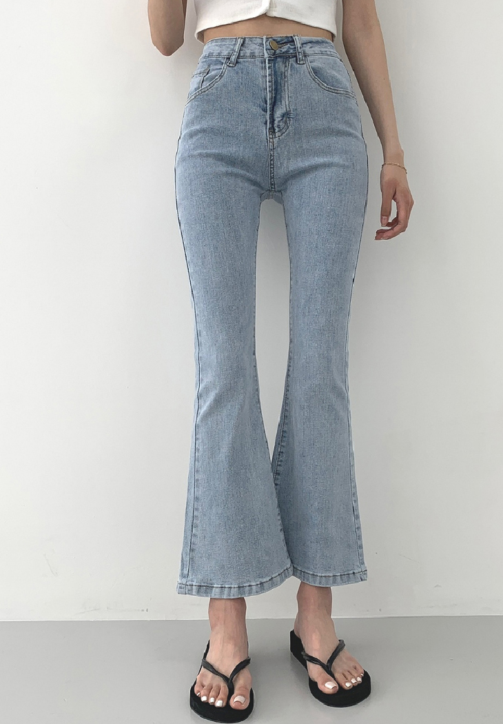 Louere ストレッチフレアデニムパンツ ライトブルー M フレア