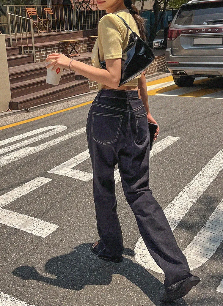 ダークブルーワイドデニムパンツ | レディースファッション通販 - DHOLIC
