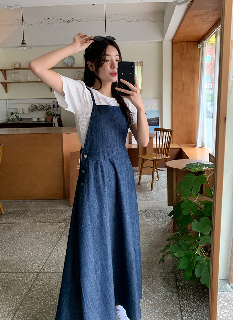 バッククロスストラップデニムワンピース | レディースファッション