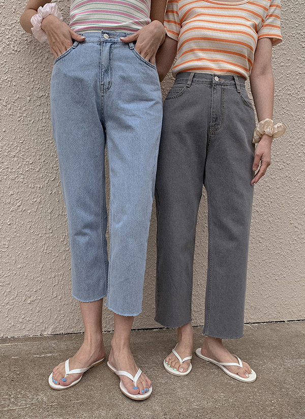 バックゴムカットクロップドデニムパンツ P ジーンズ ストレートジーンズ レディースファッション通販 Dholic ディーホリック