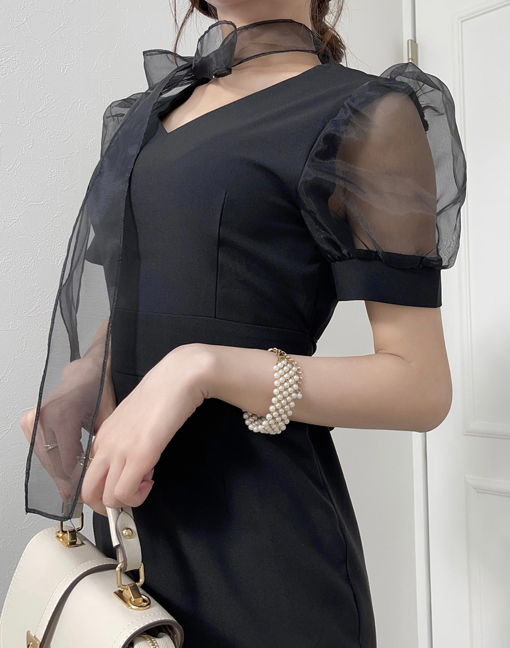 シアー リボン フェミニン ワンピースブラック シアーリボンマーメイドワンピース | レディースファッション通販 - DHOLIC