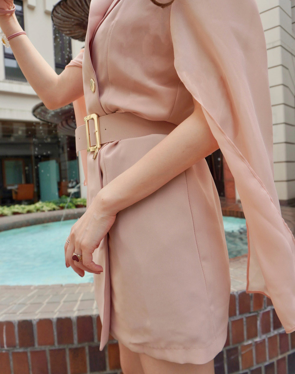 dholic ベルト付シアースリーブカラーワンピース ベルト付シアースリーブカラーワンピース | レディース