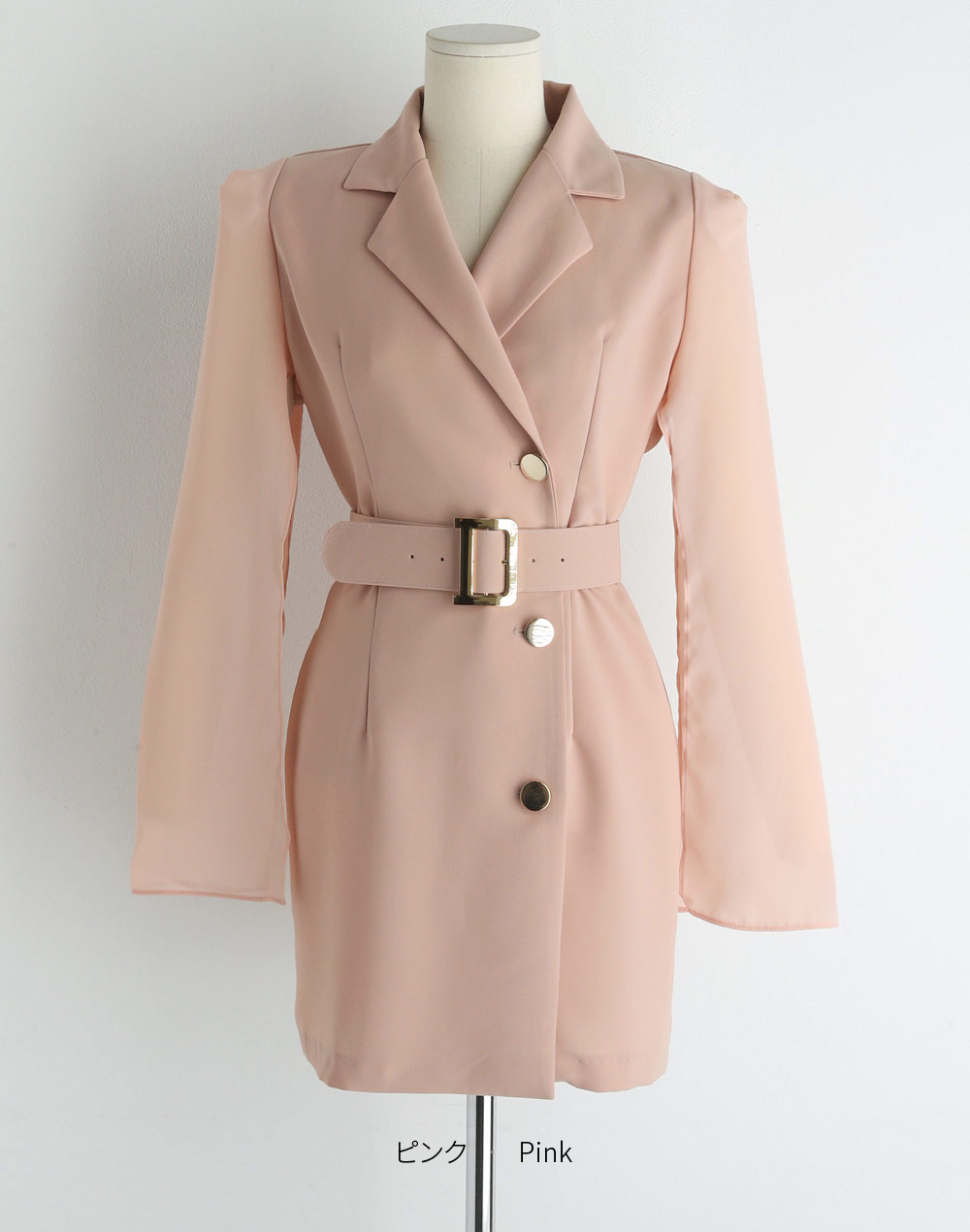 ベルト付ケープ風シアー袖ワンピース | レディースファッション通販