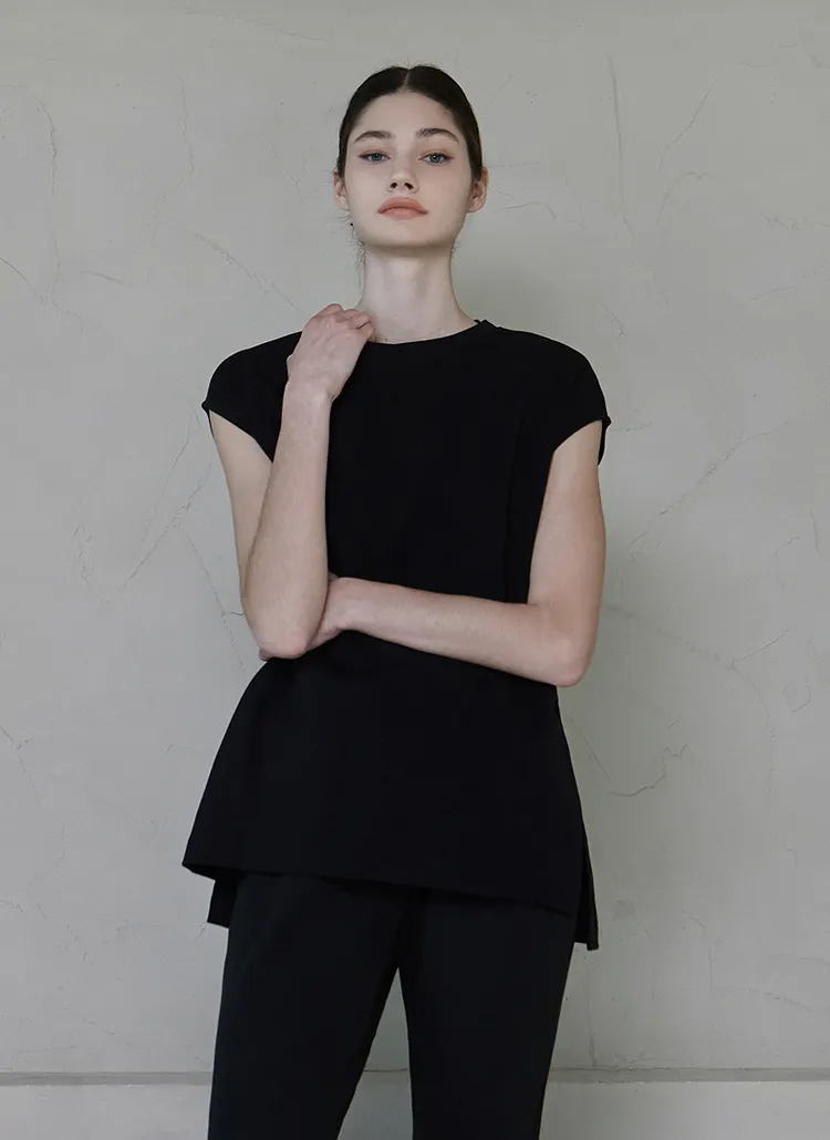 コットン混サイドスリットTシャツ(black) | DEVIWEAR | 詳細画像1