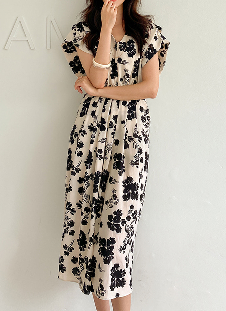 タックショルダーフラワーワンピース レディースファッション通販 Dholic