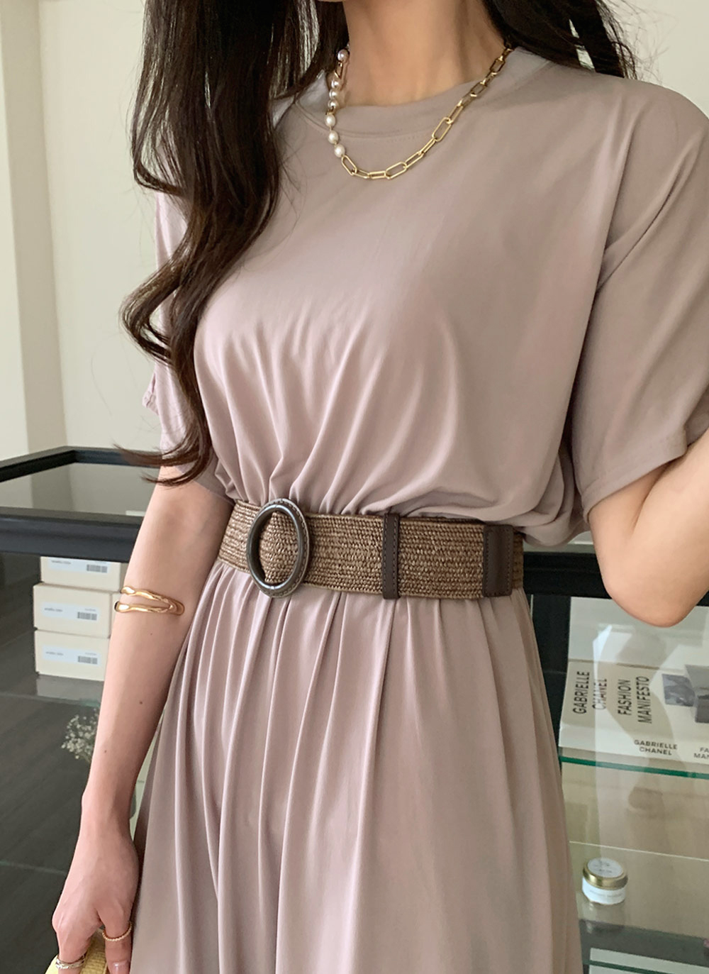 ダブルバックル太ベルト&ベージュフリルベルトセット&ドレス リング