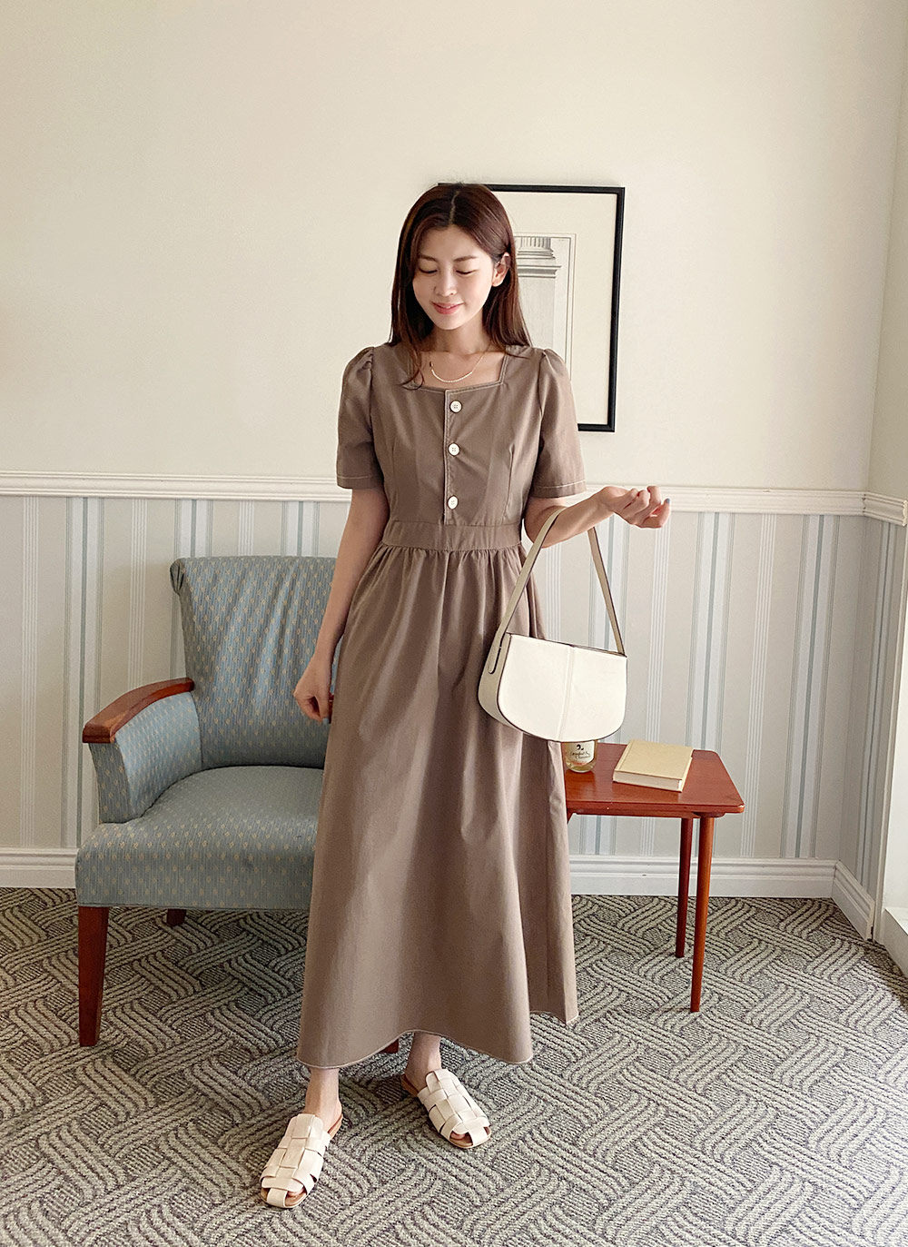   クロスネック 前にスリット入り ワンピース ドレス Sのみ即納][instock]【RANS】ロング/ドレス/ワンピース/レッド