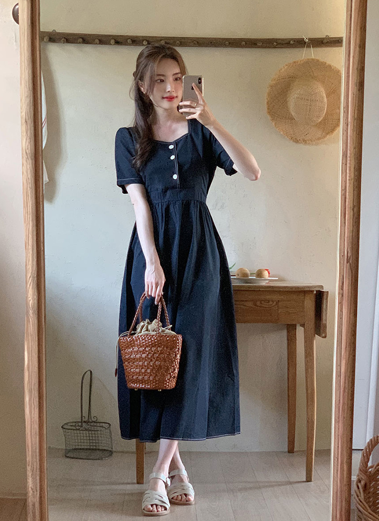 バックゴムステッチフレアワンピース P ワンピース ロングワンピース レディースファッション通販 Dholic ディーホリック