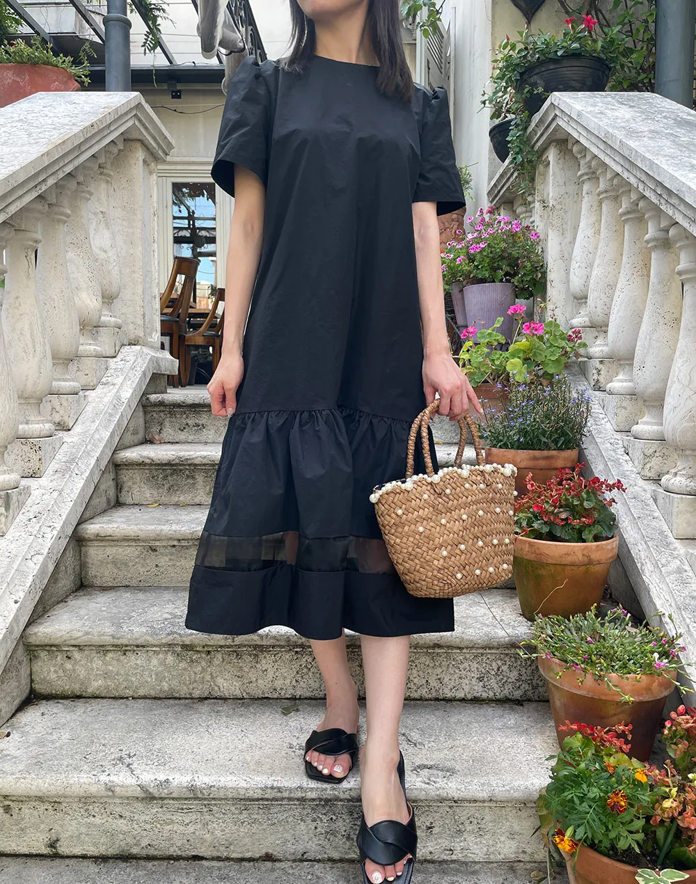 シースルー裾フリルワンピース | レディースファッション通販 - DHOLIC 