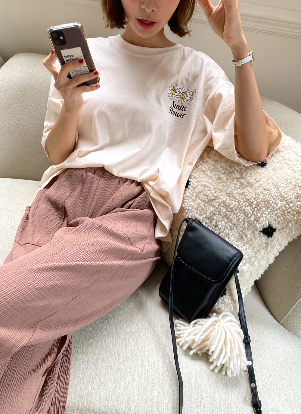 スマイルフラワーレタリングTシャツ・全4色 | レディース