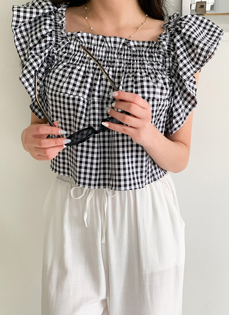 【美品】sister janeギンガムチェック フリル　クロップド　タンク 美品】sister janeギンガムチェック フリル クロップド タンク