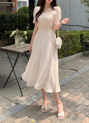 スクエアネックロングタイトリブニットワンピース [品番