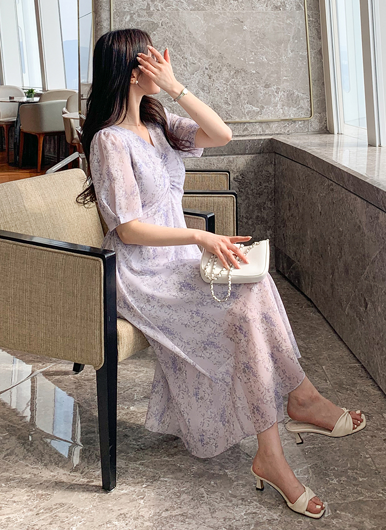 シャーリングシフォンフラワーワンピース | レディース