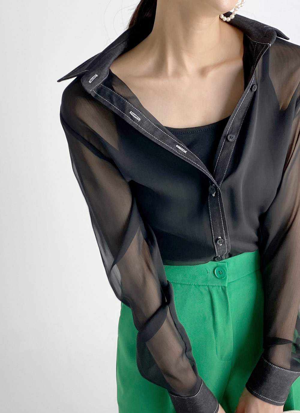 シースルーデニムポイントシャツMサイズ シースルーデニムシャツ・全2色 | レディースファッション通販 - DHOLIC