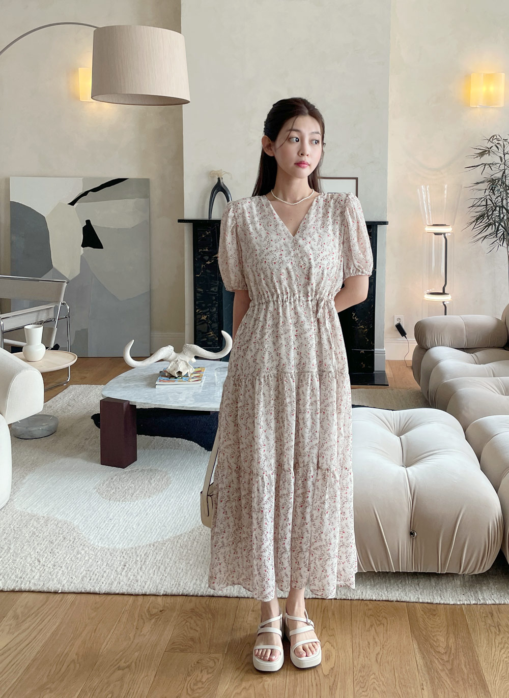 ストリング付小花柄カシュクールワンピース | レディース ストリング付小花柄カシュクールワンピース | レディース