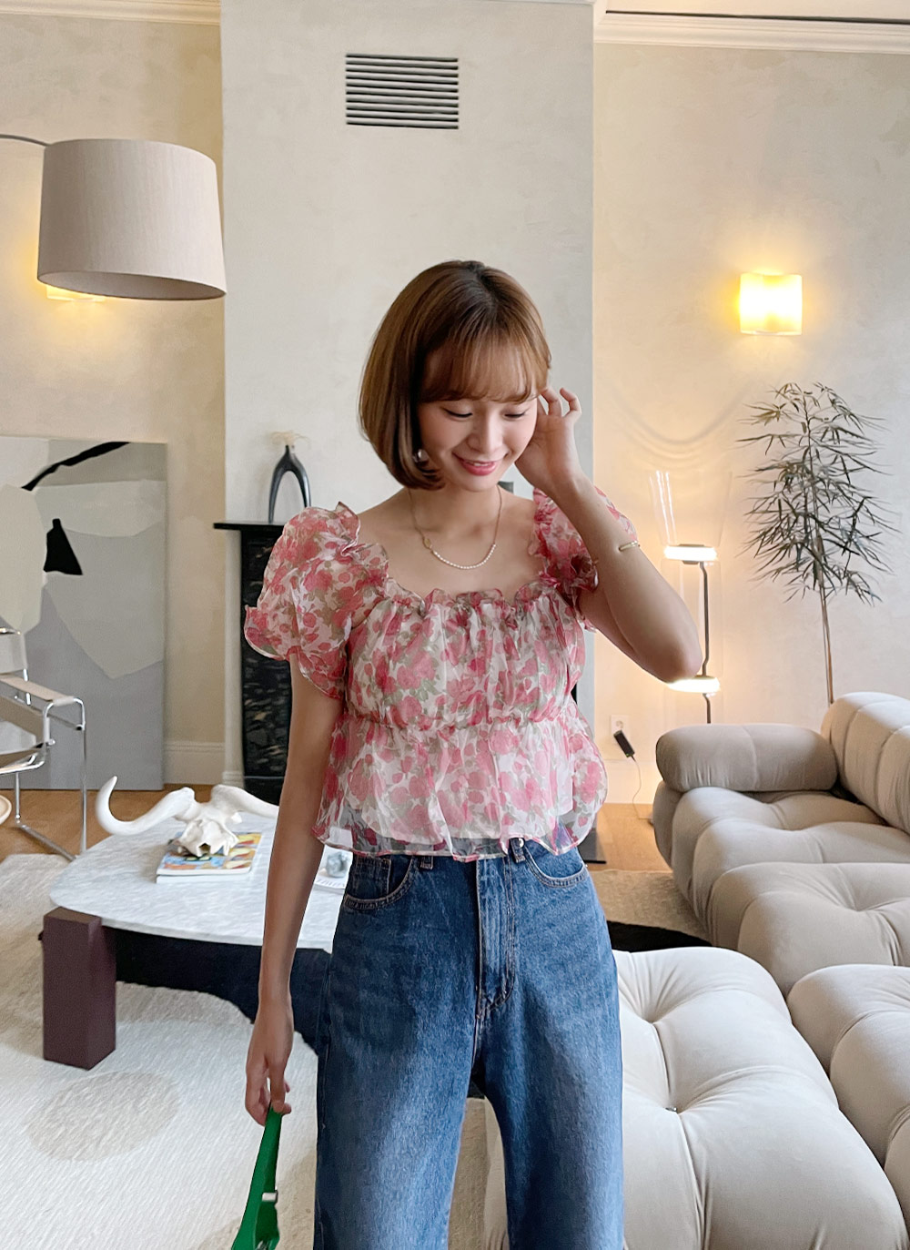2WAY花柄シフォンペプラムブラウス | レディースファッション通販 - DHOLIC
