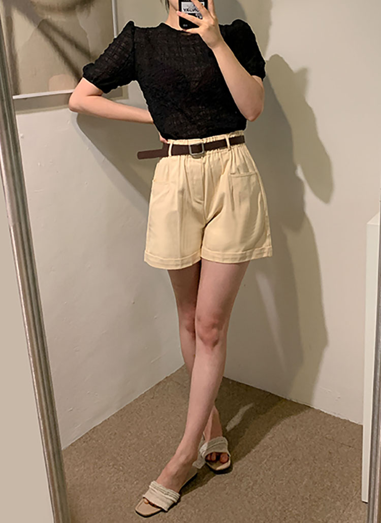 ベルト付ロールアップショートパンツ | レディースファッション
