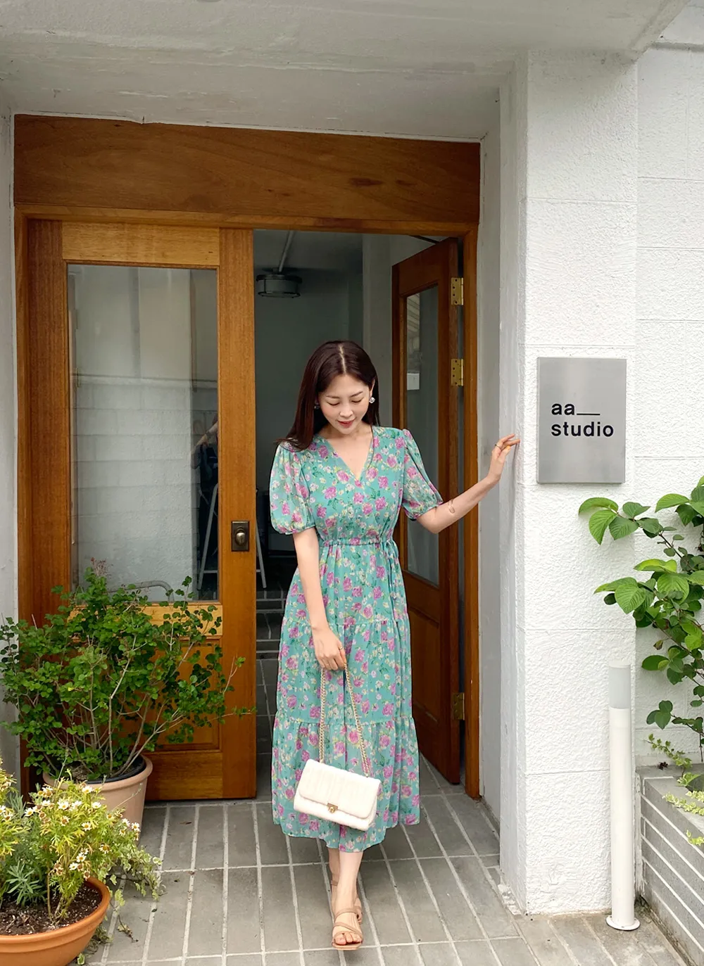 ストリング付花柄カシュクールワンピース | レディースファッション  