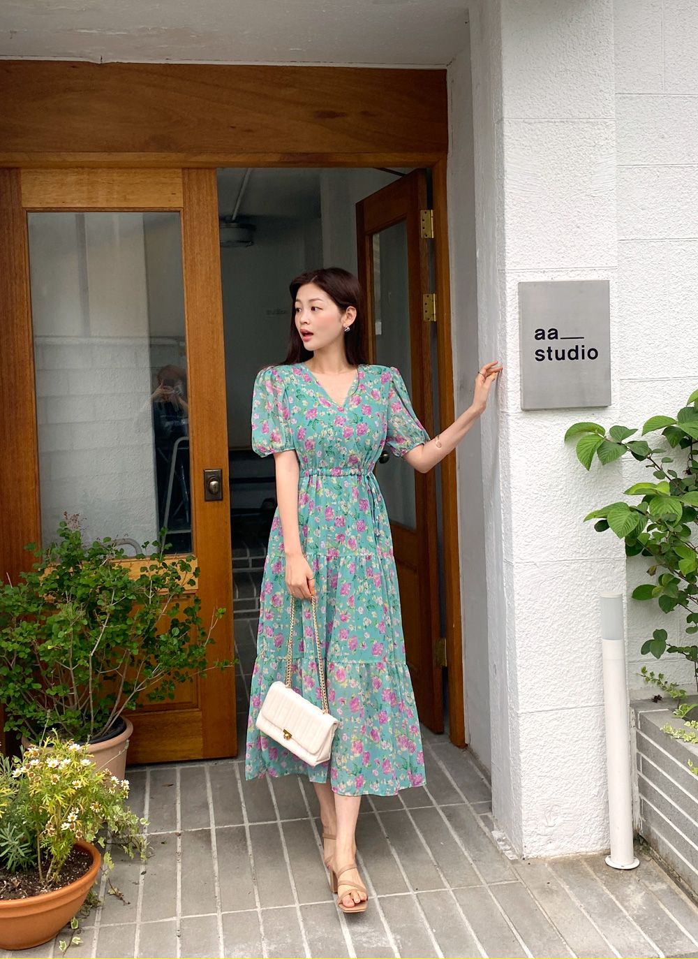 ストリング付花柄カシュクールワンピース | レディース