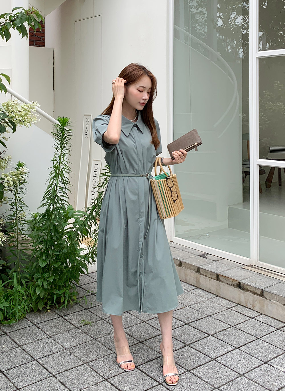 ベルト付パフスリーブシャツワンピース・全3色 | レディース