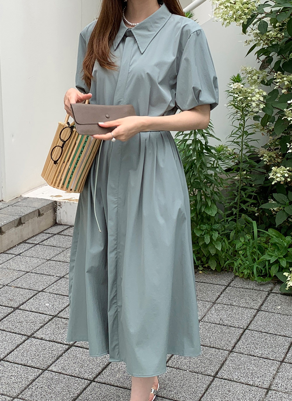 ドールカラー ハイウエスト シャツワンピース 半袖 パフスリーブ 楽天市場】【店内SALE】 バイカラー シャツ ワンピース ツートン