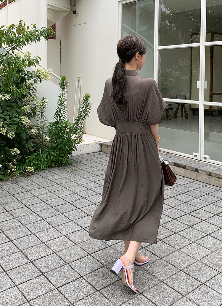 ギャザーシャツワンピース 全2色 2422 ワンピース シャツワンピース レディースファッション通販 Dholic ディーホリック