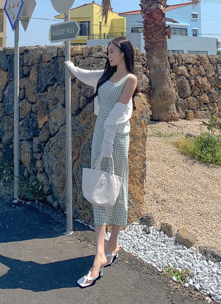 スクエアネックギンガムチェックワンピース レディースファッション通販 Dholic